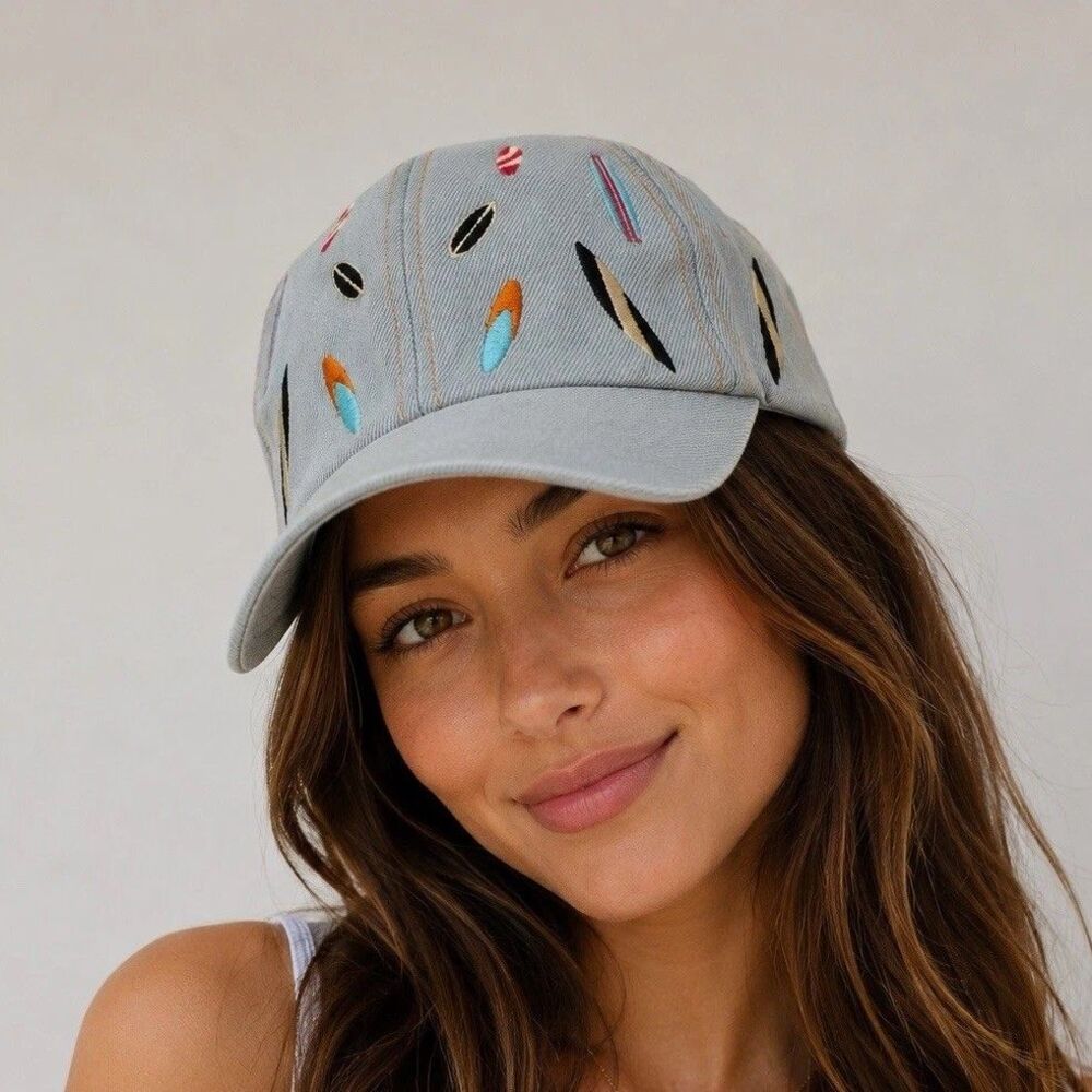 Sun N Sand Headwear Surfboard Embroidered Denim Baseball Cap UPF 50 Hat